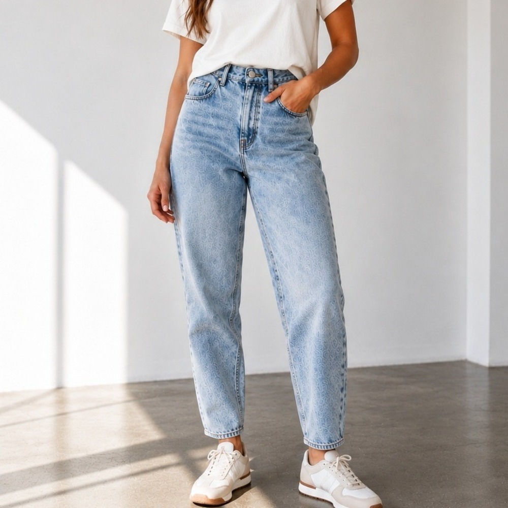 Betro Simone Jeans Button Fly Stone Washed Blue High Waist Tapered‎ Denim 28